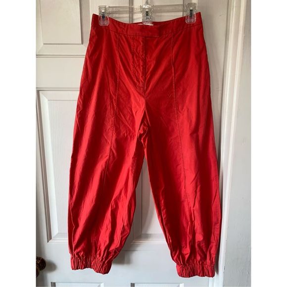 By Anthropologie Red Orange Cropped 100% Cotton Track Pants, Size 4 - Picture 1 of 11